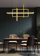 Load image into Gallery viewer, INSPIRA LIFESTYLES - Geometric Rectangles Chandelier, modern geometric chandelier, rectangular LED chandelier, architectural ceiling light, dining table chandelier, kitchen island lighting, contemporary interior lighting