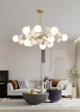 Load image into Gallery viewer, INSPIRA LIFESTYLES - Pop-Art Monochrome Chandelier, sculptural globe chandelier, monochrome modern lighting, molecular chandelier design, white contemporary chandelier, artistic LED pendant lighting