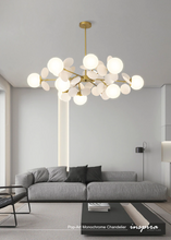 Load image into Gallery viewer, INSPIRA LIFESTYLES - Pop-Art Monochrome Chandelier, sculptural globe chandelier, monochrome modern lighting, molecular chandelier design, white contemporary chandelier, artistic LED pendant lighting