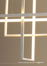 Load image into Gallery viewer, INSPIRA LIFESTYLES - Geometric Rectangles Chandelier, modern geometric chandelier, rectangular LED chandelier, architectural ceiling light, dining table chandelier, kitchen island lighting, contemporary interior lighting