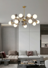 Load image into Gallery viewer, INSPIRA LIFESTYLES - Pop-Art Monochrome Chandelier, sculptural globe chandelier, monochrome modern lighting, molecular chandelier design, white contemporary chandelier, artistic LED pendant lighting