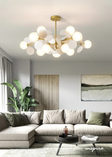 Load image into Gallery viewer, INSPIRA LIFESTYLES - Pop-Art Monochrome Chandelier, sculptural globe chandelier, monochrome modern lighting, molecular chandelier design, white contemporary chandelier, artistic LED pendant lighting