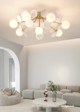 Load image into Gallery viewer, INSPIRA LIFESTYLES - Pop-Art Monochrome Chandelier, sculptural globe chandelier, monochrome modern lighting, molecular chandelier design, white contemporary chandelier, artistic LED pendant lighting