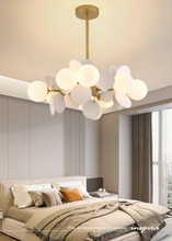 Load image into Gallery viewer, INSPIRA LIFESTYLES - Pop-Art Monochrome Chandelier, sculptural globe chandelier, monochrome modern lighting, molecular chandelier design, white contemporary chandelier, artistic LED pendant lighting