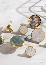 Load image into Gallery viewer, INSPIRA LIFESTYLES - Tos Knob Handles, brass cabinet knobs with decorative inlays, modern round drawer knobs for furniture, closets, wardrobes, and wall hook applications in contemporary interiors