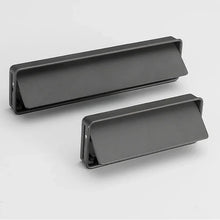 Load image into Gallery viewer, INSPIRA LIFESTYLES | Aero Flush Pull Handles, flush-mounted pull handles, minimalist cabinet hardware, zinc alloy drawer pulls, push-flap mechanism, contemporary kitchen handles, hidden installation hardware, modern wardrobe pulls, space-saving cabinet handles, sleek bathroom hardware, matte black, brushed gold, grey finishes, seamless design, durable drawer pulls, modern interior design, streamlined aesthetics, embedded cabinet pulls, touch-to-open handles