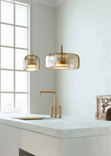 Load image into Gallery viewer, Altura Glass Pendant | INSPIRA LIFESTYLES - amber glass pendant light, smoked glass lighting, modern pendant light, farmhouse pendant light, industrial lighting, kitchen island lighting, bedside pendant light, dining room pendant, minimalist lighting, cluster pendant lights, glass hanging light, residential lighting, hospitality lighting, transitional lighting, contemporary glass pendant, modern light fixtures, modern lighting