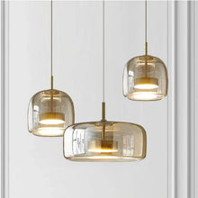 Load image into Gallery viewer, Altura Glass Pendant | INSPIRA LIFESTYLES - amber glass pendant light, smoked glass lighting, modern pendant light, farmhouse pendant light, industrial lighting, kitchen island lighting, bedside pendant light, dining room pendant, minimalist lighting, cluster pendant lights, glass hanging light, residential lighting, hospitality lighting, transitional lighting, contemporary glass pendant, modern light fixtures, modern lighting