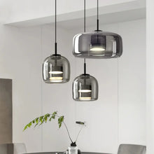 Load image into Gallery viewer, Altura Glass Pendant | INSPIRA LIFESTYLES - amber glass pendant light, smoked glass lighting, modern pendant light, farmhouse pendant light, industrial lighting, kitchen island lighting, bedside pendant light, dining room pendant, minimalist lighting, cluster pendant lights, glass hanging light, residential lighting, hospitality lighting, transitional lighting, contemporary glass pendant, modern light fixtures, modern lighting