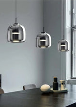Load image into Gallery viewer, Altura Glass Pendant | INSPIRA LIFESTYLES - amber glass pendant light, smoked glass lighting, modern pendant light, farmhouse pendant light, industrial lighting, kitchen island lighting, bedside pendant light, dining room pendant, minimalist lighting, cluster pendant lights, glass hanging light, residential lighting, hospitality lighting, transitional lighting, contemporary glass pendant, modern light fixtures, modern lighting
