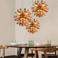 Load image into Gallery viewer, Inspira Lifestyles | Array Wooden Chandelier – Globe-shaped pendant light made from solid wood rods in Natural Ash or Dark Walnut, inspired by Japanese and vintage design, suitable for modern and classic interiors