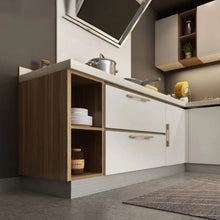 Load image into Gallery viewer, INSPIRA LIFESTYLES - Lex Long Pull Handles, sleek aluminum long pull handles, integrated appliance pull, cabinet and wardrobe pull hardware, matte black and satin brass finishes, contemporary drawer and door pulls