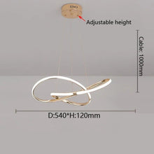 Load image into Gallery viewer, INSPIRA LIFESTYLES | Helia Twisted Pendant Light in chrome, polished gold, and matte black finishes, featuring a sculptural ribbon-like design, suspended with near-invisible wires to create a floating effect, perfect for modern interiors, dining rooms, stairwells, and contemporary living spaces, stylish lighting fixture, luxury pendant light, ambient illumination, contemporary ceiling lighting. Modern Chandelier, Minimalist Chandelier, Sculptural light, Dining table light, Living room light, LED Pendant