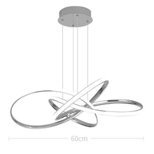 Load image into Gallery viewer, INSPIRA LIFESTYLES | Helia Twisted Pendant Light in chrome, polished gold, and matte black finishes, featuring a sculptural ribbon-like design, suspended with near-invisible wires to create a floating effect, perfect for modern interiors, dining rooms, stairwells, and contemporary living spaces, stylish lighting fixture, luxury pendant light, ambient illumination, contemporary ceiling lighting. Modern Chandelier, Minimalist Chandelier, Sculptural light, Dining table light, Living room light, LED Pendant