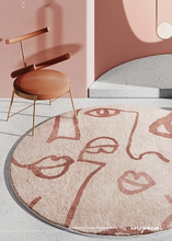 Load image into Gallery viewer, INSPIRA LIFESTYLES - Abstract Faces Round Area Rug, Miró-inspired rug, artistic round area rug, abstract art rug, modern statement rug, colourful round rug, creative interior flooring