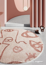 Load image into Gallery viewer, INSPIRA LIFESTYLES - Abstract Faces Round Area Rug, Miró-inspired rug, artistic round area rug, abstract art rug, modern statement rug, colourful round rug, creative interior flooring