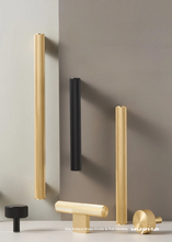 Load image into Gallery viewer, INSPIRA LIFESTYLES - Eos Antique Brass Knobs & Pull Handles, ribbed brass cabinet hardware, solid brass pull handles, antique brass cabinet knobs, ribbed drawer pulls, luxury cabinet hardware, kitchen cabinet handles, bathroom vanity hardware, wardrobe brass handles