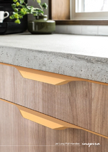 Load image into Gallery viewer, INSPIRA LIFESTYLES - Jet Long Pull Handles, minimalist cabinet pull handles, blade style cabinet hardware, edge mounted cabinet handles, long pull handles black gold, modern kitchen cabinet hardware, aluminium cabinet handles
