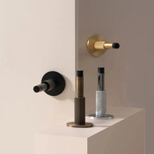 Load image into Gallery viewer, INSPIRA LIFESTYLES - Knurled Wall Door Stops with crisscross diamond-pattern detailing, adjustable length and rubber cushion pads in Matte Black, Satin Brass, Bright Chrome and Antique Bronze.