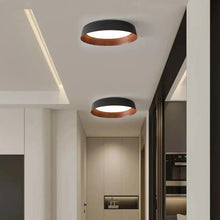 Load image into Gallery viewer, INSPIRA LIFESTYLES - Noar Ceiling Light, Scandinavian ceiling light, walnut-toned ceiling light, flush mount LED ceiling light, Nordic interior lighting, minimalist ceiling light, contemporary interior lighting, designer ceiling fixture