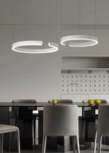 Load image into Gallery viewer, INSPIRA LIFESTYLES – Cuff Circular Pendant, modern ring chandelier in rose gold, gold, black, and white, minimalist circular LED pendant light for dining rooms, conference rooms, double-height spaces, and contemporary interiors