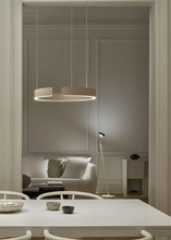 Load image into Gallery viewer, INSPIRA LIFESTYLES – Cuff Circular Pendant, modern ring chandelier in rose gold, gold, black, and white, minimalist circular LED pendant light for dining rooms, conference rooms, double-height spaces, and contemporary interiors