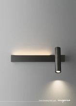 Load image into Gallery viewer, INSPIRA LIFESTYLES – Dueci Reading Wall Light, modern multi-directional reading light, up and down LED wall lamp, architectural bedside lighting, Italian minimalist wall sconce, contemporary wall light with adjustable head, 90 degree pivot reading sconce, dual directional wall fixture, bedroom reading light, living room accent lighting, hotel guest room lighting, solid copper wall light, gold wall light, black wall light, linear architectural sconce, linear wall light, linear LED wall light, wall sconce