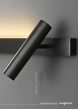 Load image into Gallery viewer, INSPIRA LIFESTYLES – Dueci Reading Wall Light, modern multi-directional reading light, up and down LED wall lamp, architectural bedside lighting, Italian minimalist wall sconce, contemporary wall light with adjustable head, 90 degree pivot reading sconce, dual directional wall fixture, bedroom reading light, living room accent lighting, hotel guest room lighting, solid copper wall light, gold wall light, black wall light, linear architectural sconce, linear wall light, linear LED wall light, wall sconce
