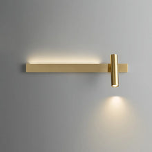 Load image into Gallery viewer, INSPIRA LIFESTYLES – Dueci Reading Wall Light, modern multi-directional reading light, up and down LED wall lamp, architectural bedside lighting, Italian minimalist wall sconce, contemporary wall light with adjustable head, 90 degree pivot reading sconce, dual directional wall fixture, bedroom reading light, living room accent lighting, hotel guest room lighting, solid copper wall light, gold wall light, black wall light, linear architectural sconce, linear wall light, linear LED wall light, wall sconce