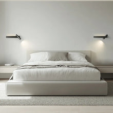Load image into Gallery viewer, INSPIRA LIFESTYLES – Dueci Reading Wall Light, modern multi-directional reading light, up and down LED wall lamp, architectural bedside lighting, Italian minimalist wall sconce, contemporary wall light with adjustable head, 90 degree pivot reading sconce, dual directional wall fixture, bedroom reading light, living room accent lighting, hotel guest room lighting, solid copper wall light, gold wall light, black wall light, linear architectural sconce, linear wall light, linear LED wall light, wall sconce