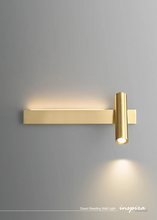 Load image into Gallery viewer, INSPIRA LIFESTYLES – Dueci Reading Wall Light, modern multi-directional reading light, up and down LED wall lamp, architectural bedside lighting, Italian minimalist wall sconce, contemporary wall light with adjustable head, 90 degree pivot reading sconce, dual directional wall fixture, bedroom reading light, living room accent lighting, hotel guest room lighting, solid copper wall light, gold wall light, black wall light, linear architectural sconce, linear wall light, linear LED wall light, wall sconce