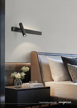 Load image into Gallery viewer, INSPIRA LIFESTYLES – Dueci Reading Wall Light, modern multi-directional reading light, up and down LED wall lamp, architectural bedside lighting, Italian minimalist wall sconce, contemporary wall light with adjustable head, 90 degree pivot reading sconce, dual directional wall fixture, bedroom reading light, living room accent lighting, hotel guest room lighting, solid copper wall light, gold wall light, black wall light, linear architectural sconce, linear wall light, linear LED wall light, wall sconce