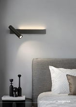 Load image into Gallery viewer, INSPIRA LIFESTYLES – Dueci Reading Wall Light, modern multi-directional reading light, up and down LED wall lamp, architectural bedside lighting, Italian minimalist wall sconce, contemporary wall light with adjustable head, 90 degree pivot reading sconce, dual directional wall fixture, bedroom reading light, living room accent lighting, hotel guest room lighting, solid copper wall light, gold wall light, black wall light, linear architectural sconce, linear wall light, linear LED wall light, wall sconce