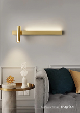 Load image into Gallery viewer, INSPIRA LIFESTYLES – Dueci Reading Wall Light, modern multi-directional reading light, up and down LED wall lamp, architectural bedside lighting, Italian minimalist wall sconce, contemporary wall light with adjustable head, 90 degree pivot reading sconce, dual directional wall fixture, bedroom reading light, living room accent lighting, hotel guest room lighting, solid copper wall light, gold wall light, black wall light, linear architectural sconce, linear wall light, linear LED wall light, wall sconce