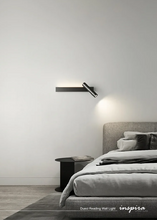 Load image into Gallery viewer, INSPIRA LIFESTYLES – Dueci Reading Wall Light, modern multi-directional reading light, up and down LED wall lamp, architectural bedside lighting, Italian minimalist wall sconce, contemporary wall light with adjustable head, 90 degree pivot reading sconce, dual directional wall fixture, bedroom reading light, living room accent lighting, hotel guest room lighting, solid copper wall light, gold wall light, black wall light, linear architectural sconce, linear wall light, linear LED wall light, wall sconce
