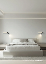 Load image into Gallery viewer, INSPIRA LIFESTYLES – Dueci Reading Wall Light, modern multi-directional reading light, up and down LED wall lamp, architectural bedside lighting, Italian minimalist wall sconce, contemporary wall light with adjustable head, 90 degree pivot reading sconce, dual directional wall fixture, bedroom reading light, living room accent lighting, hotel guest room lighting, solid copper wall light, gold wall light, black wall light, linear architectural sconce, linear wall light, linear LED wall light, wall sconce