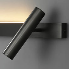 Load image into Gallery viewer, INSPIRA LIFESTYLES – Dueci Reading Wall Light, modern multi-directional reading light, up and down LED wall lamp, architectural bedside lighting, Italian minimalist wall sconce, contemporary wall light with adjustable head, 90 degree pivot reading sconce, dual directional wall fixture, bedroom reading light, living room accent lighting, hotel guest room lighting, solid copper wall light, gold wall light, black wall light, linear architectural sconce, linear wall light, linear LED wall light, wall sconce