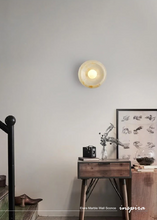 Load image into Gallery viewer, INSPIRA LIFESTYLES Elara Marble Wall Sconce natural jade onyx marble stone wall light circular stone wall sconce frosted globe diffuser modern architectural lighting spa bathroom wall light luxury hospitality wall lighting minimalist stone wall fixture