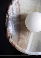 Load image into Gallery viewer, INSPIRA LIFESTYLES Elara Marble Wall Sconce natural jade onyx marble stone wall light circular stone wall sconce frosted globe diffuser modern architectural lighting spa bathroom wall light luxury hospitality wall lighting minimalist stone wall fixture