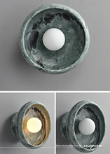 Load image into Gallery viewer, INSPIRA LIFESTYLES Elara Marble Wall Sconce natural jade onyx marble stone wall light circular stone wall sconce frosted globe diffuser modern architectural lighting spa bathroom wall light luxury hospitality wall lighting minimalist stone wall fixture