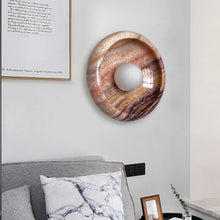 Load image into Gallery viewer, INSPIRA LIFESTYLES Elara Marble Wall Sconce natural jade onyx marble stone wall light circular stone wall sconce frosted globe diffuser modern architectural lighting spa bathroom wall light luxury hospitality wall lighting minimalist stone wall fixture
