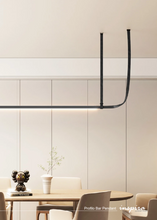 Load image into Gallery viewer, INSPIRA LIFESTYLES – Profilo Bar Pendant, modern linear LED pendant light, leather suspension bar light, long dining table pendant, kitchen island linear lighting, architectural ceiling light