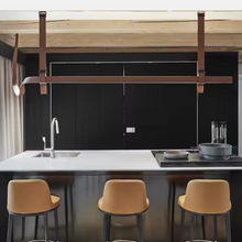 Load image into Gallery viewer, INSPIRA LIFESTYLES – Profilo Bar Pendant, modern linear LED pendant light, leather suspension bar light, long dining table pendant, kitchen island linear lighting, architectural ceiling light