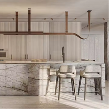 Load image into Gallery viewer, INSPIRA LIFESTYLES – Profilo Bar Pendant, modern linear LED pendant light, leather suspension bar light, long dining table pendant, kitchen island linear lighting, architectural ceiling light