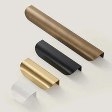 Load image into Gallery viewer, INSPIRA LIFESTYLES - RIVA PULL HANDLES, EDGE PULL HANDLES, SOLID BRASS CABINET HANDLE, MODERN ARC HANDLE, ERGONOMIC CABINET PULL, MINIMAL CABINET HARDWARE, BUILT IN EDGE PULL, KITCHEN DRAWER EDGE HANDLE, ANTIQUE BRONZE CABINET HANDLE, BRUSHED GOLD EDGE PULL, BLACK CABINET HARDWARE, WHITE CABINET HANDLE, ARCHITECTURAL CABINET HARDWARE, CONTEMPORARY MILLWORK HARDWARE, INSPIRA LIFESTYLES