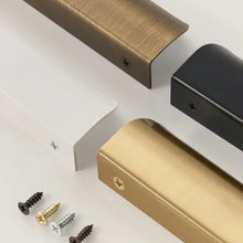 Load image into Gallery viewer, INSPIRA LIFESTYLES - RIVA PULL HANDLES, EDGE PULL HANDLES, SOLID BRASS CABINET HANDLE, MODERN ARC HANDLE, ERGONOMIC CABINET PULL, MINIMAL CABINET HARDWARE, BUILT IN EDGE PULL, KITCHEN DRAWER EDGE HANDLE, ANTIQUE BRONZE CABINET HANDLE, BRUSHED GOLD EDGE PULL, BLACK CABINET HARDWARE, WHITE CABINET HANDLE, ARCHITECTURAL CABINET HARDWARE, CONTEMPORARY MILLWORK HARDWARE, INSPIRA LIFESTYLES