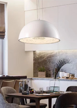 Load image into Gallery viewer, INSPIRA LIFESTYLES – Flower Dome Pendant Light, embossed floral interior dome chandelier, diffused frosted light source, contemporary dining room lighting, hospitality pendant for cafés, restaurants, and bistros