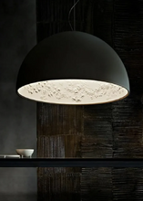 Load image into Gallery viewer, INSPIRA LIFESTYLES – Flower Dome Pendant Light, embossed floral interior dome chandelier, diffused frosted light source, contemporary dining room lighting, hospitality pendant for cafés, restaurants, and bistros