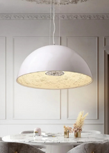 Load image into Gallery viewer, INSPIRA LIFESTYLES – Flower Dome Pendant Light, embossed floral interior dome chandelier, diffused frosted light source, contemporary dining room lighting, hospitality pendant for cafés, restaurants, and bistros
