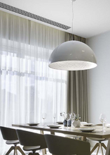 Load image into Gallery viewer, INSPIRA LIFESTYLES – Flower Dome Pendant Light, embossed floral interior dome chandelier, diffused frosted light source, contemporary dining room lighting, hospitality pendant for cafés, restaurants, and bistros